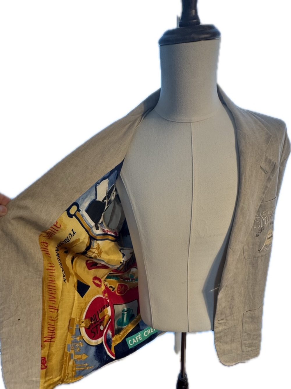 Iceberg Vintage Linen Blazer Smoking Lips Graphic Havana Lining Italy XL